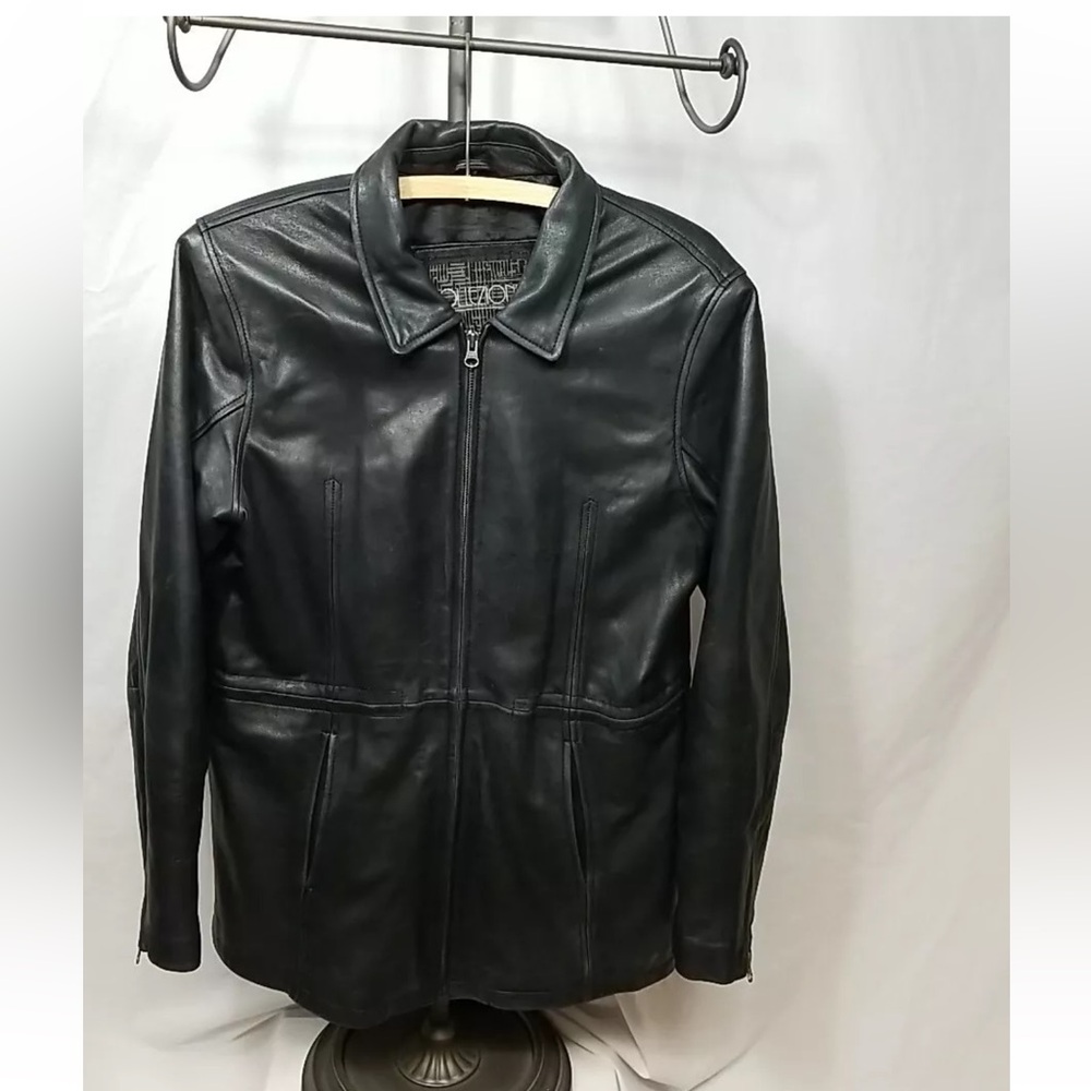 Retro Collezione Leather Jacket Women's Large Black Zip-up Cinch Lock Waist